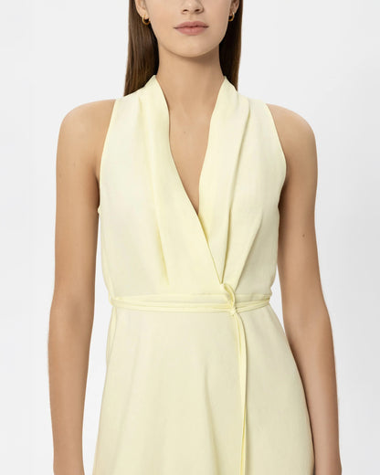 Linen Blend Midi Dress - Citron