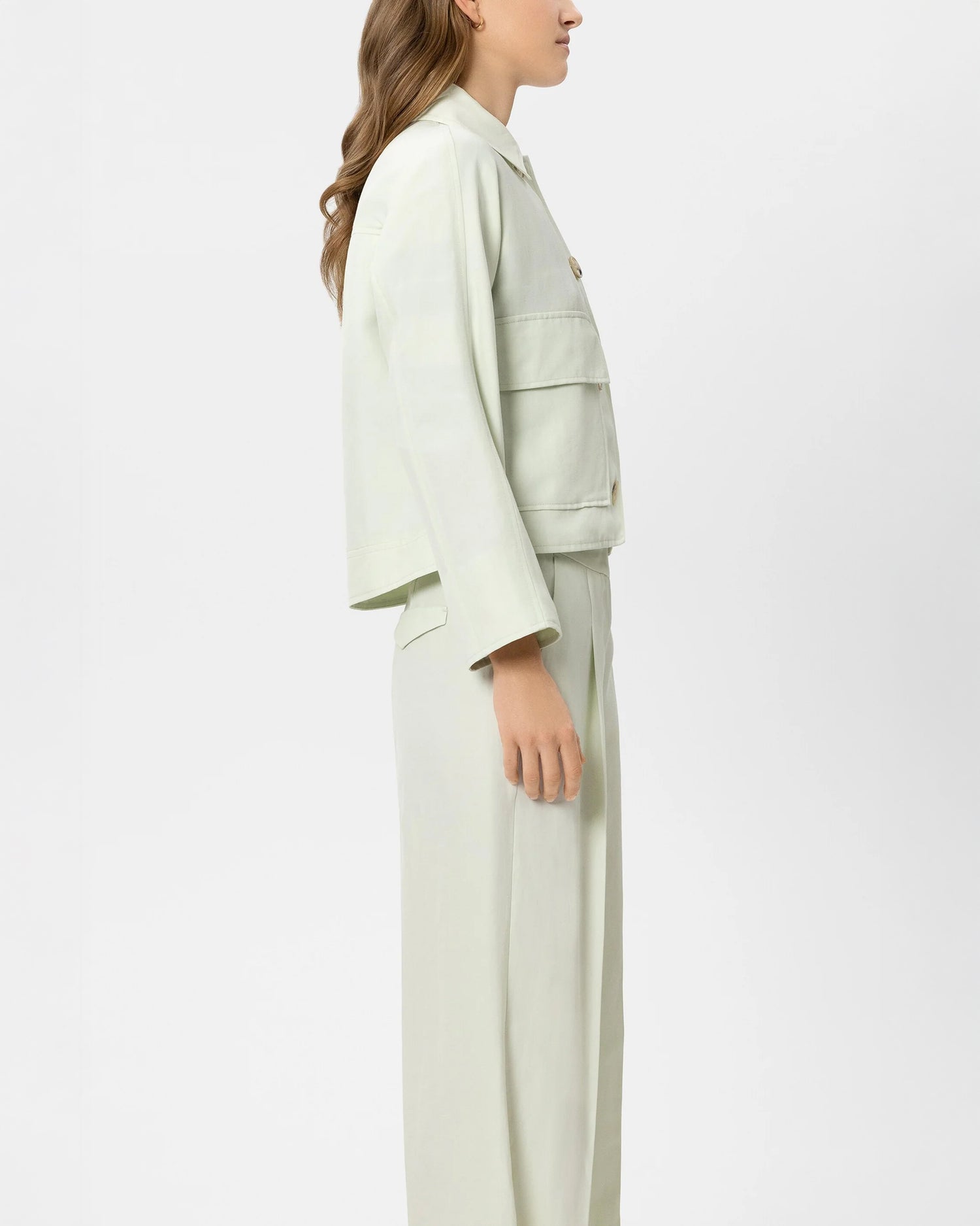 Linen Blend Shirt Jacket - Pistachio