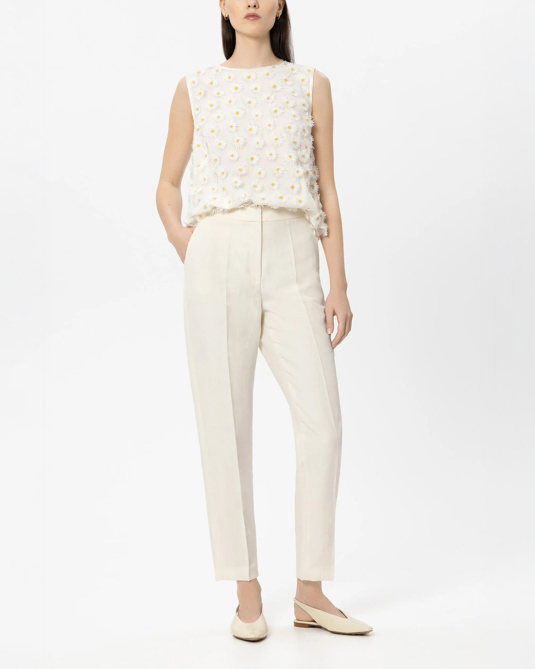 Linen Blend Tapered Trousers - Milk