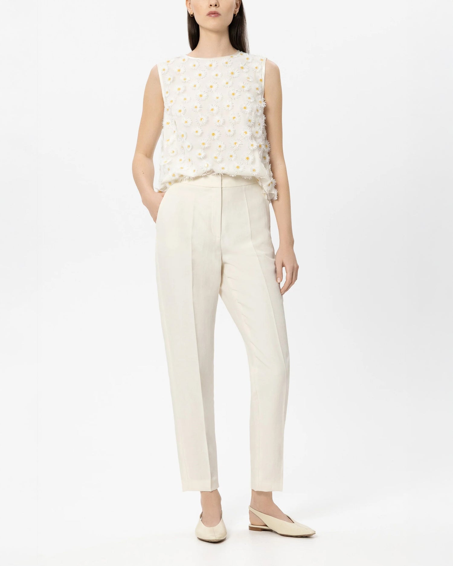 Linen Blend Tapered Trousers - Milk