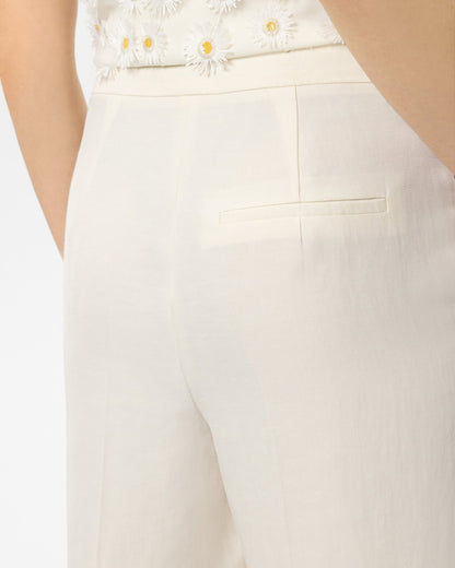 Linen Blend Tapered Trousers - Milk