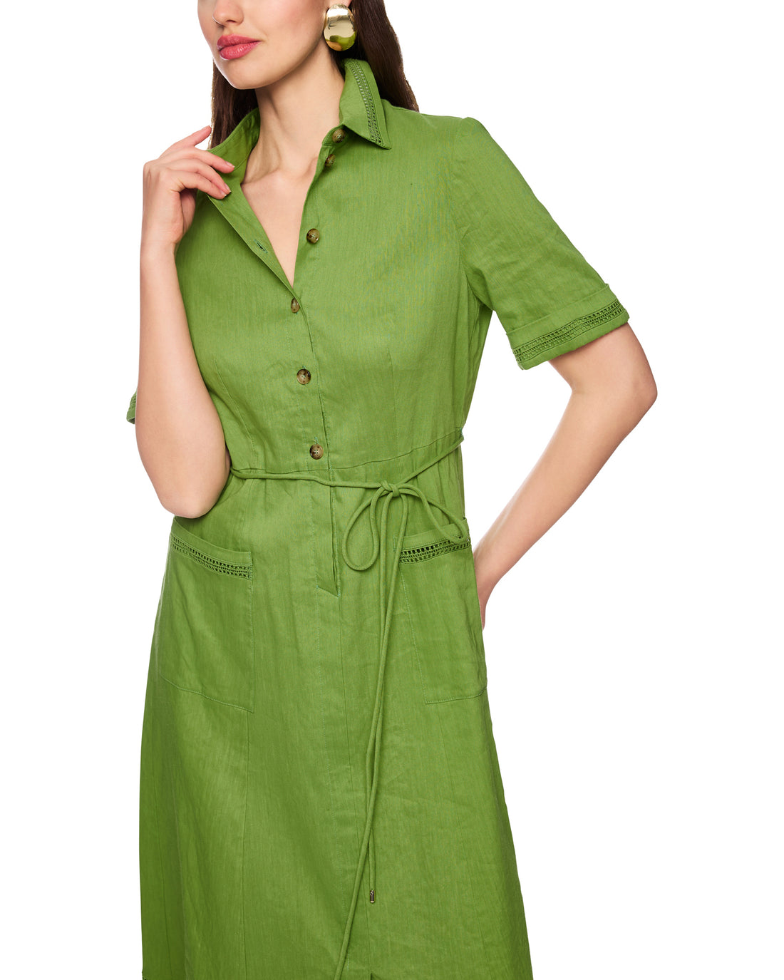 Linen Shirt Dress - Green