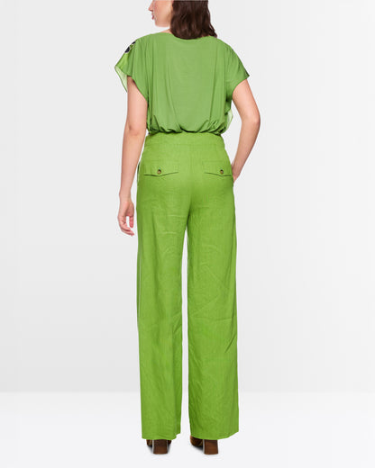 Linen Wide Leg Trouser - Green