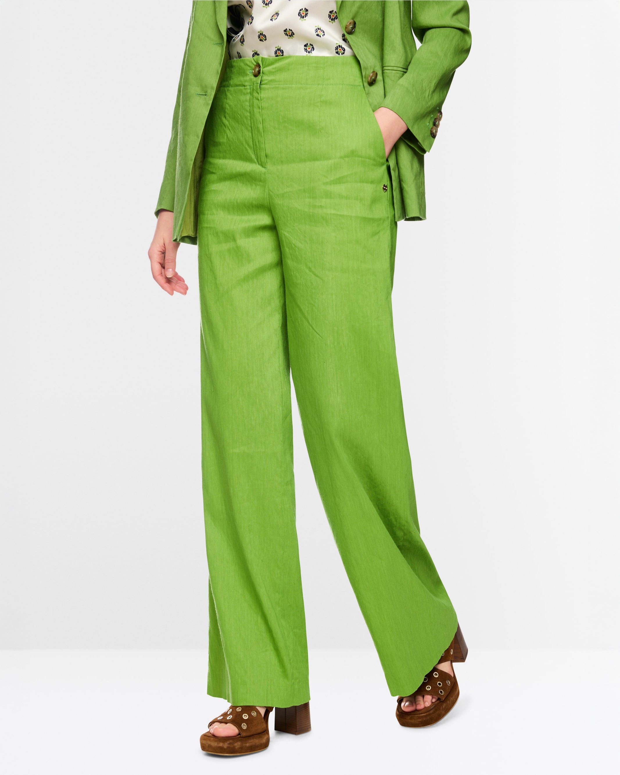 Linen Wide Leg Trouser - Green