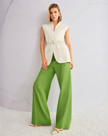 Linen Wide Leg Trouser - Green