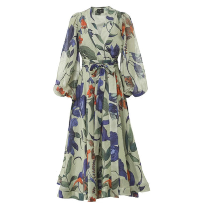 Long Ligea Wrap Dress - Green Multi