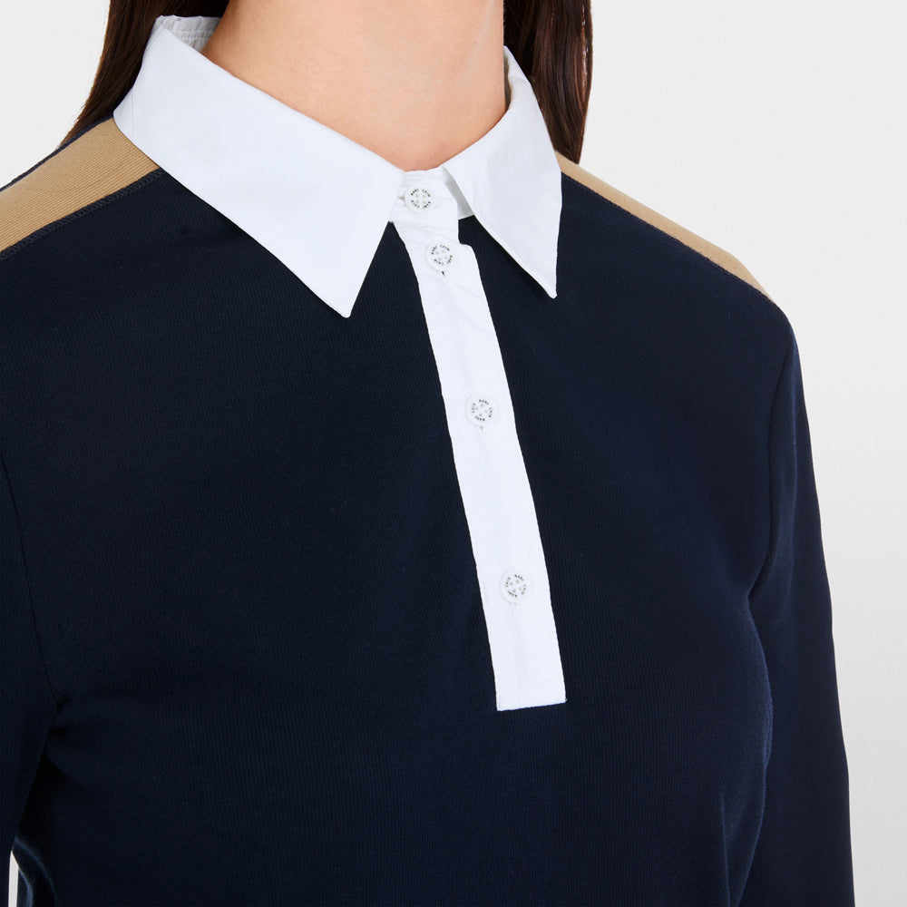 Long Sleeve Cotton Polo Shirt - Navy