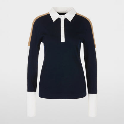 Long Sleeve Cotton Polo Shirt - Navy