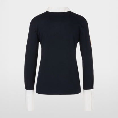 Long Sleeve Cotton Polo Shirt - Navy