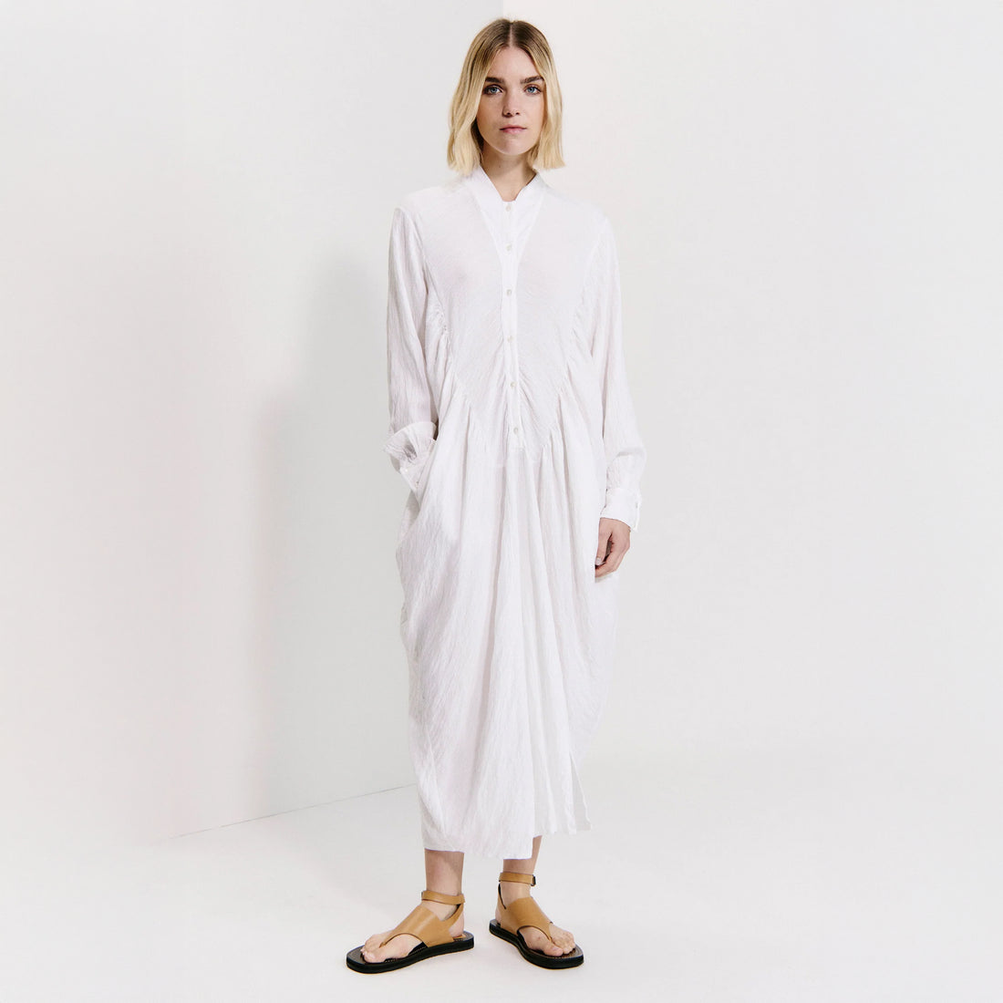 Long Sleeve Nero Neck Dress - White