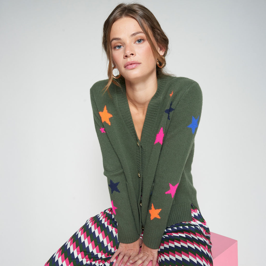 Longline Star Cardigan - Khaki