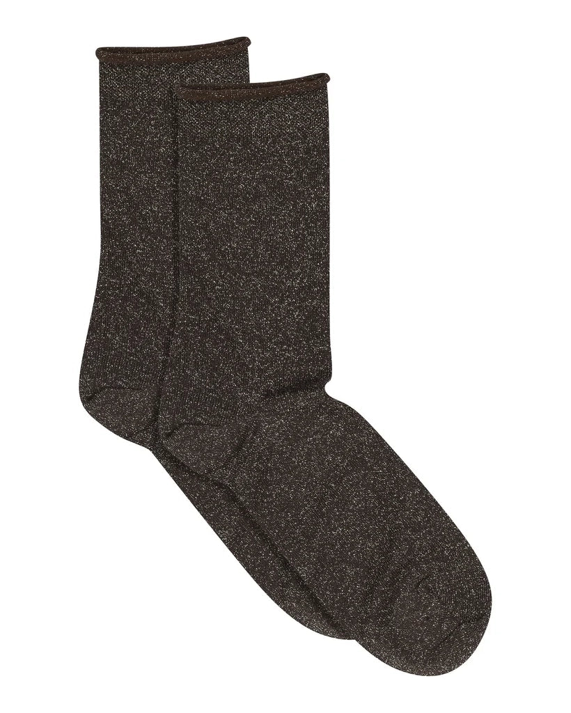 Lucinda Glitter Socks - Dark Brown