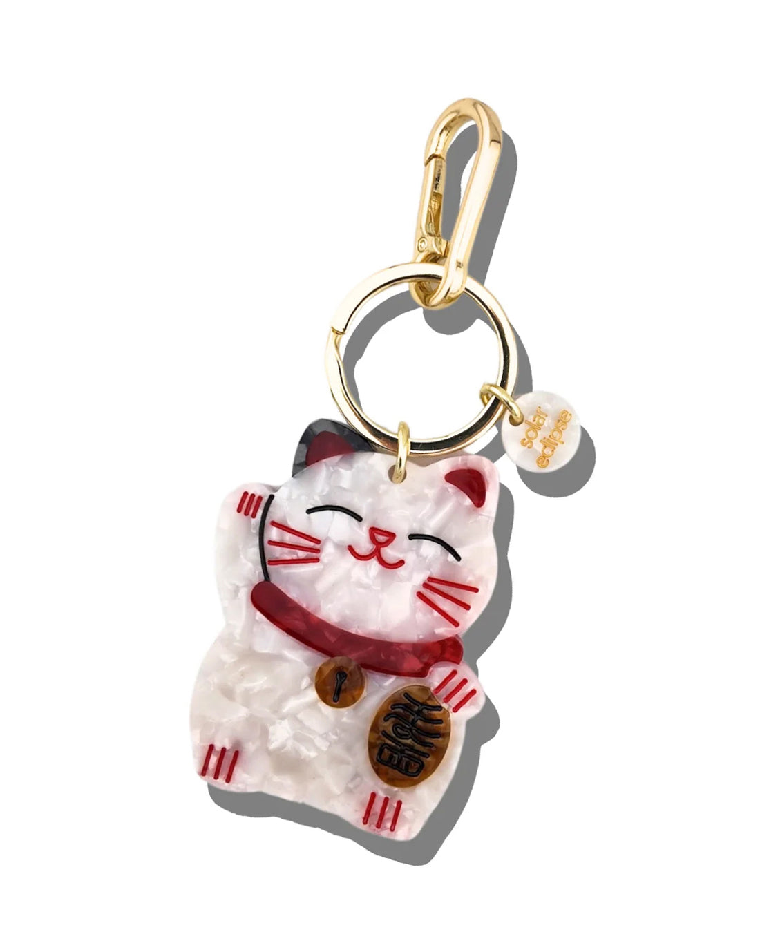 Lucky Cat Keyring - White/Red