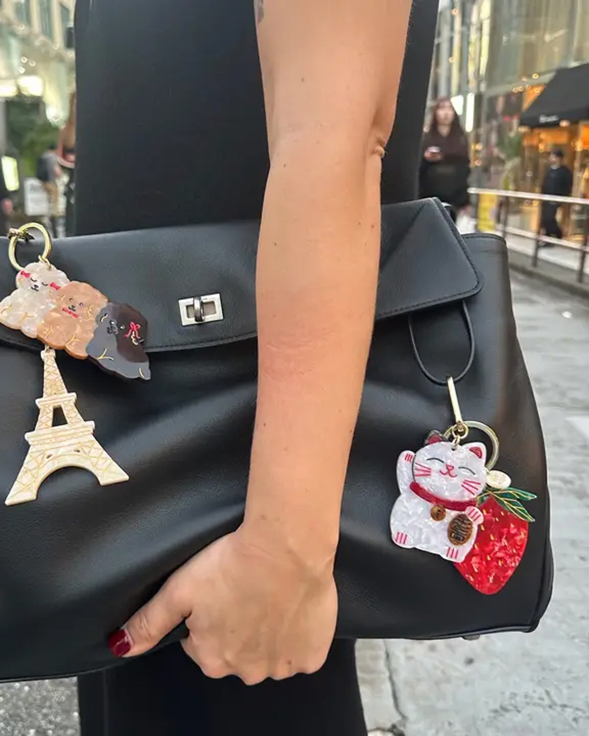 Lucky Cat Keyring - White/Red