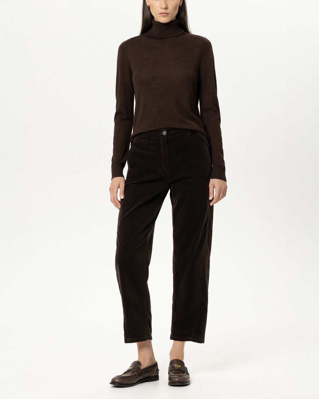 Barrel Leg Velvet Trousers - Truffle