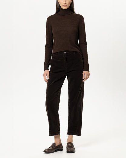 Barrel Leg Velvet Trousers - Truffle