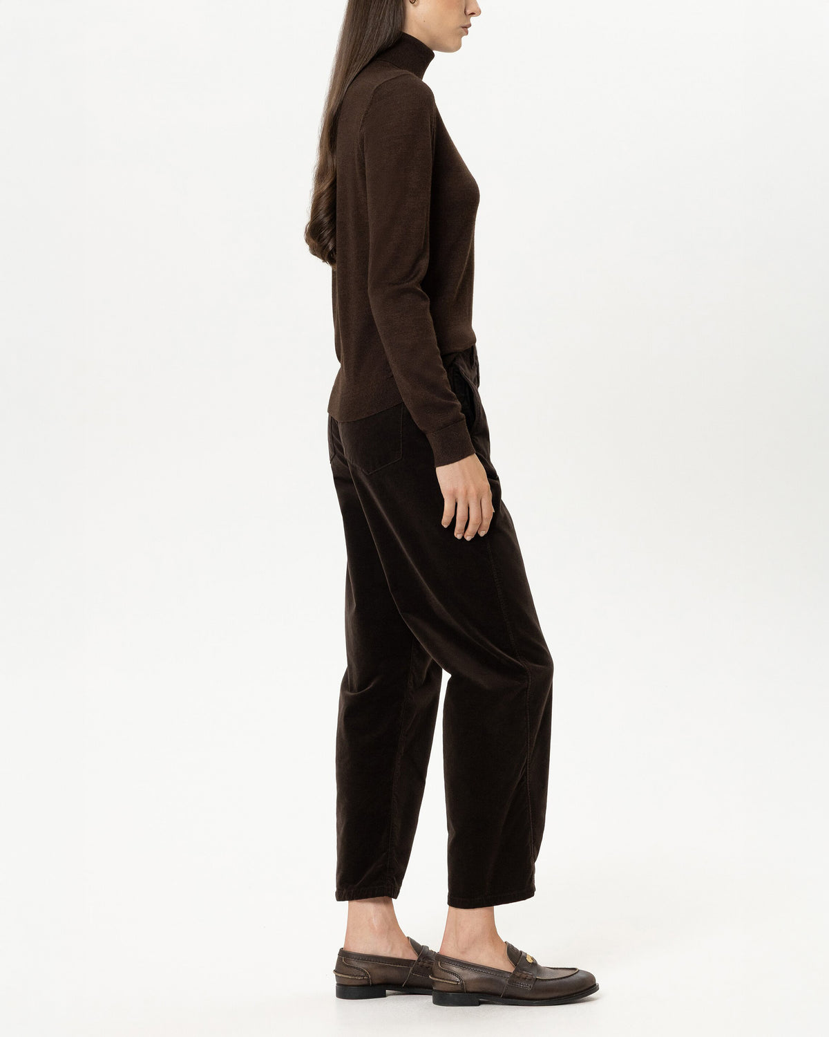 Barrel Leg Velvet Trousers - Truffle