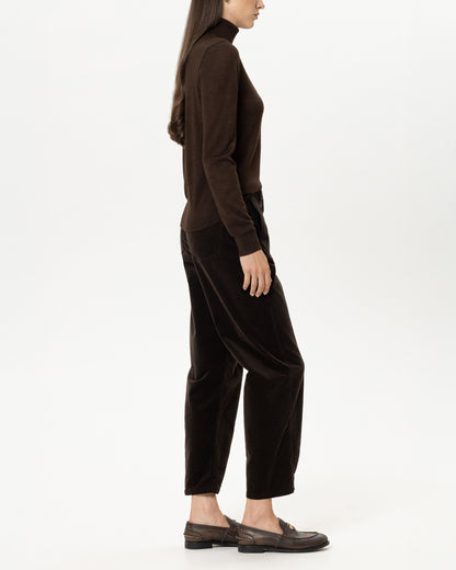 Barrel Leg Velvet Trousers - Truffle