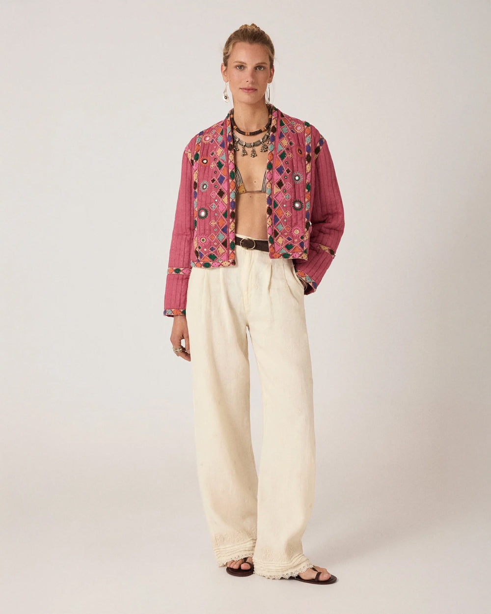 Nisha Embroidered Quilted Jacket - Pink