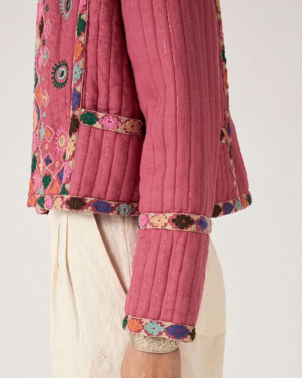 Nisha Embroidered Quilted Jacket - Pink