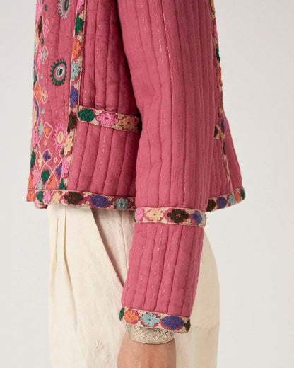 Nisha Embroidered Quilted Jacket - Pink