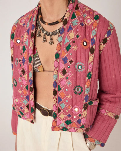 Nisha Embroidered Quilted Jacket - Pink