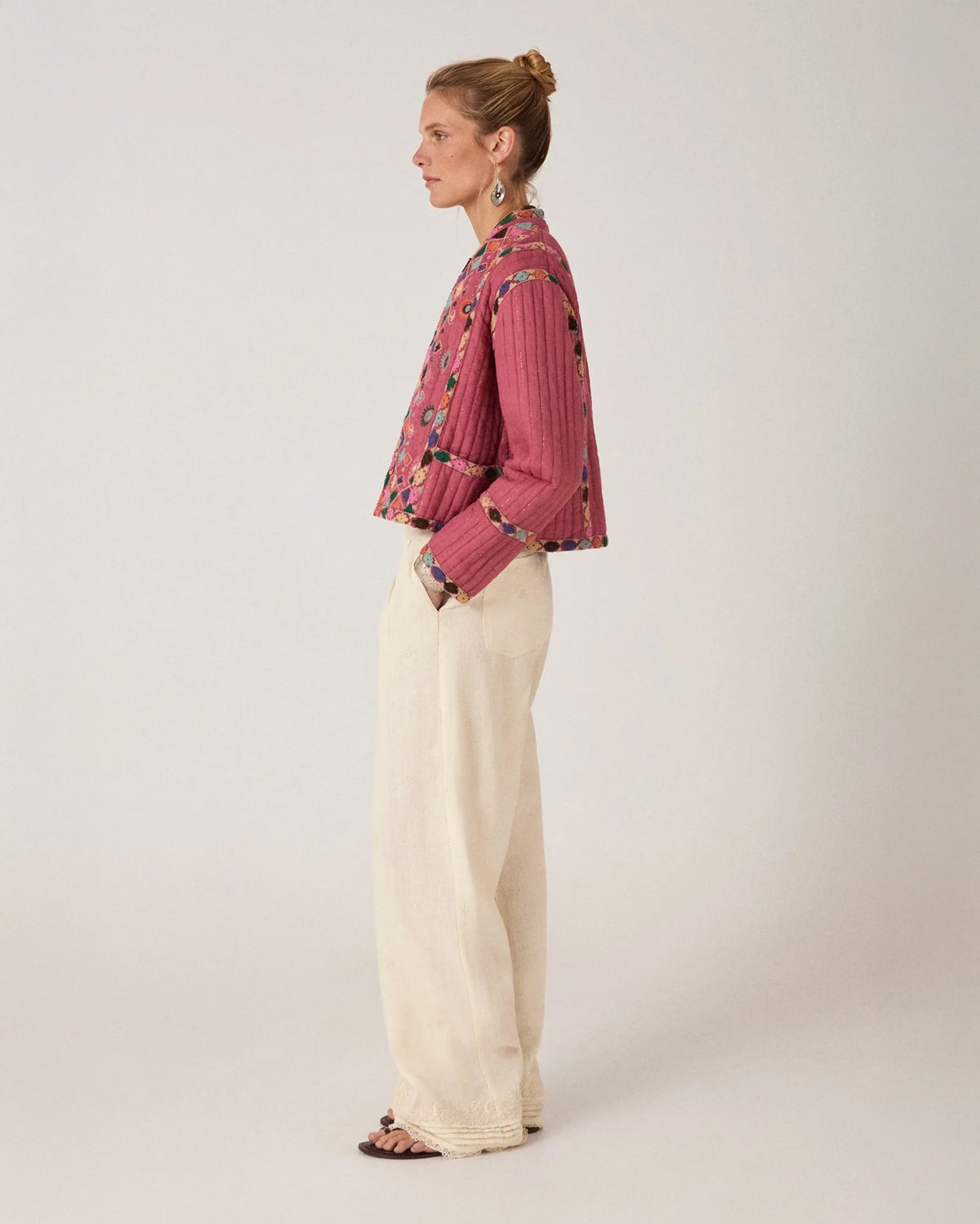 Nisha Embroidered Quilted Jacket - Pink