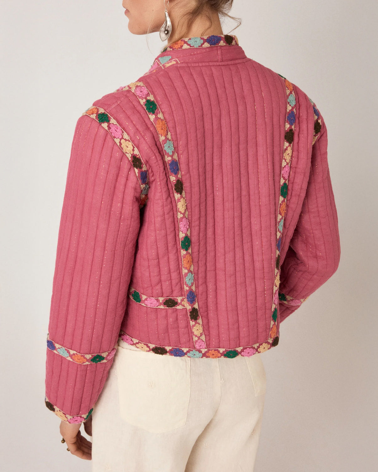 Nisha Embroidered Quilted Jacket - Pink