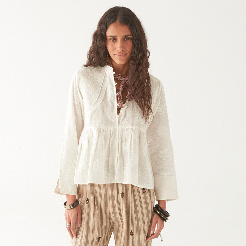 Ariana Quilted Shoulder Blouse - Ivory