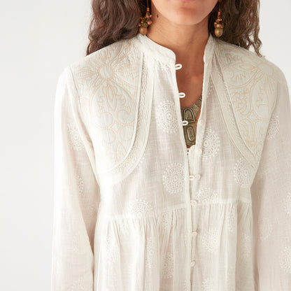 Ariana Quilted Shoulder Blouse - Ivory