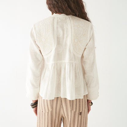 Ariana Quilted Shoulder Blouse - Ivory