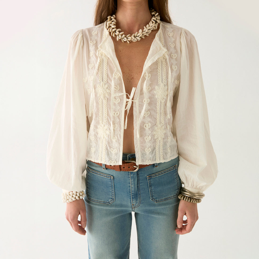 Ludovica Tie Front Top - Ivory