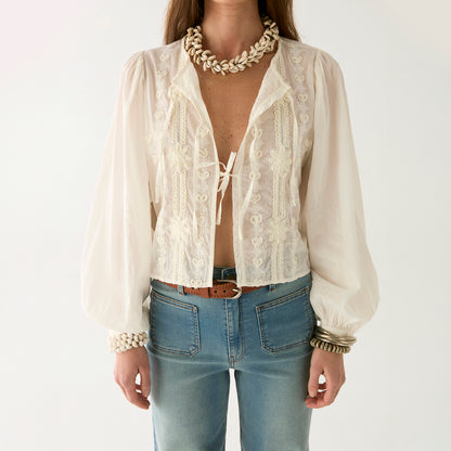 Ludovica Tie Front Top - Ivory