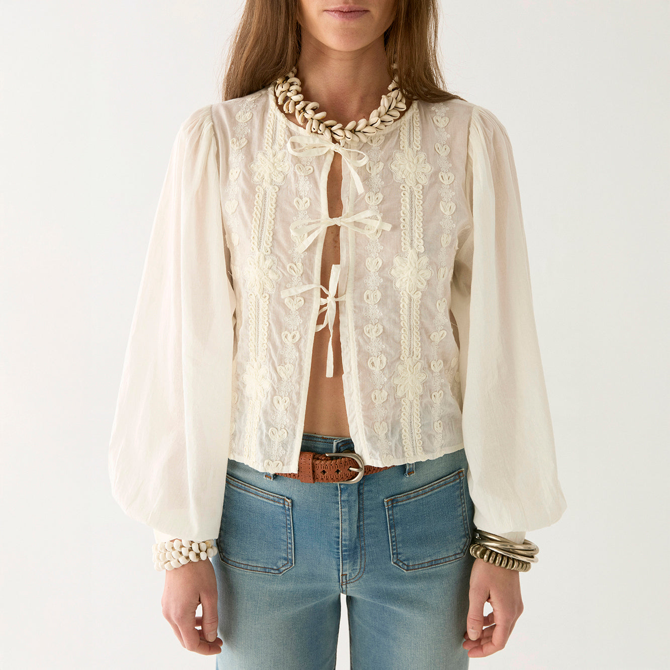 Ludovica Tie Front Top - Ivory