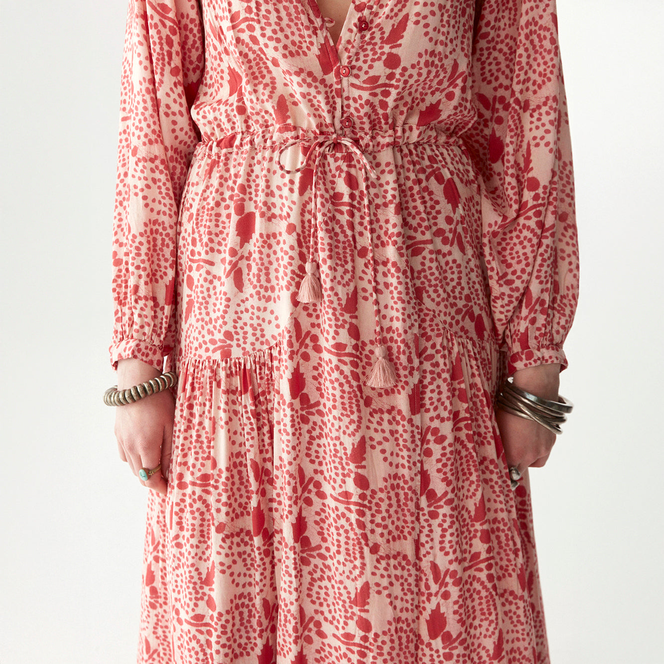 Irene Long Sleeve Button Dress - Pink Martini