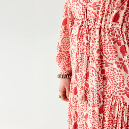 Irene Long Sleeve Button Dress - Pink Martini