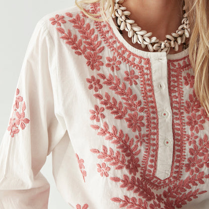 Shyla Embroidery Smock Blouse - Azzuro