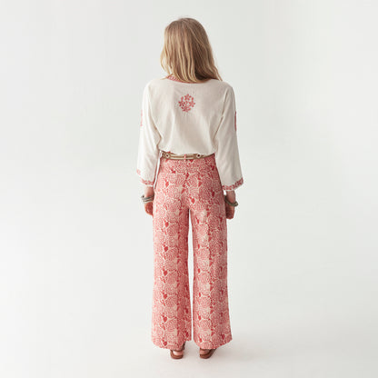 Shyla Embroidery Smock Blouse - Azzuro