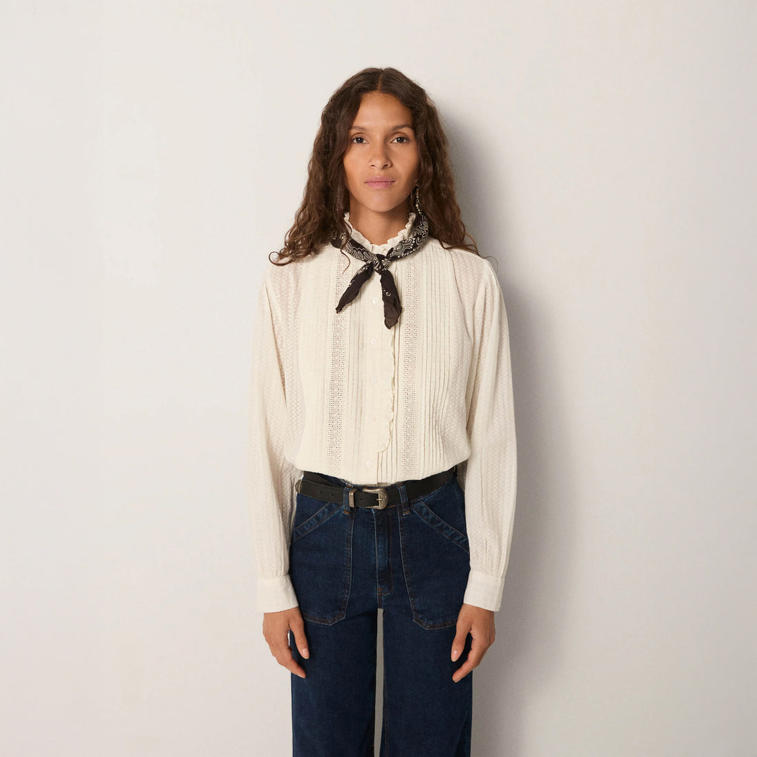 Bella Cotton Dobby Spot Blouse - White