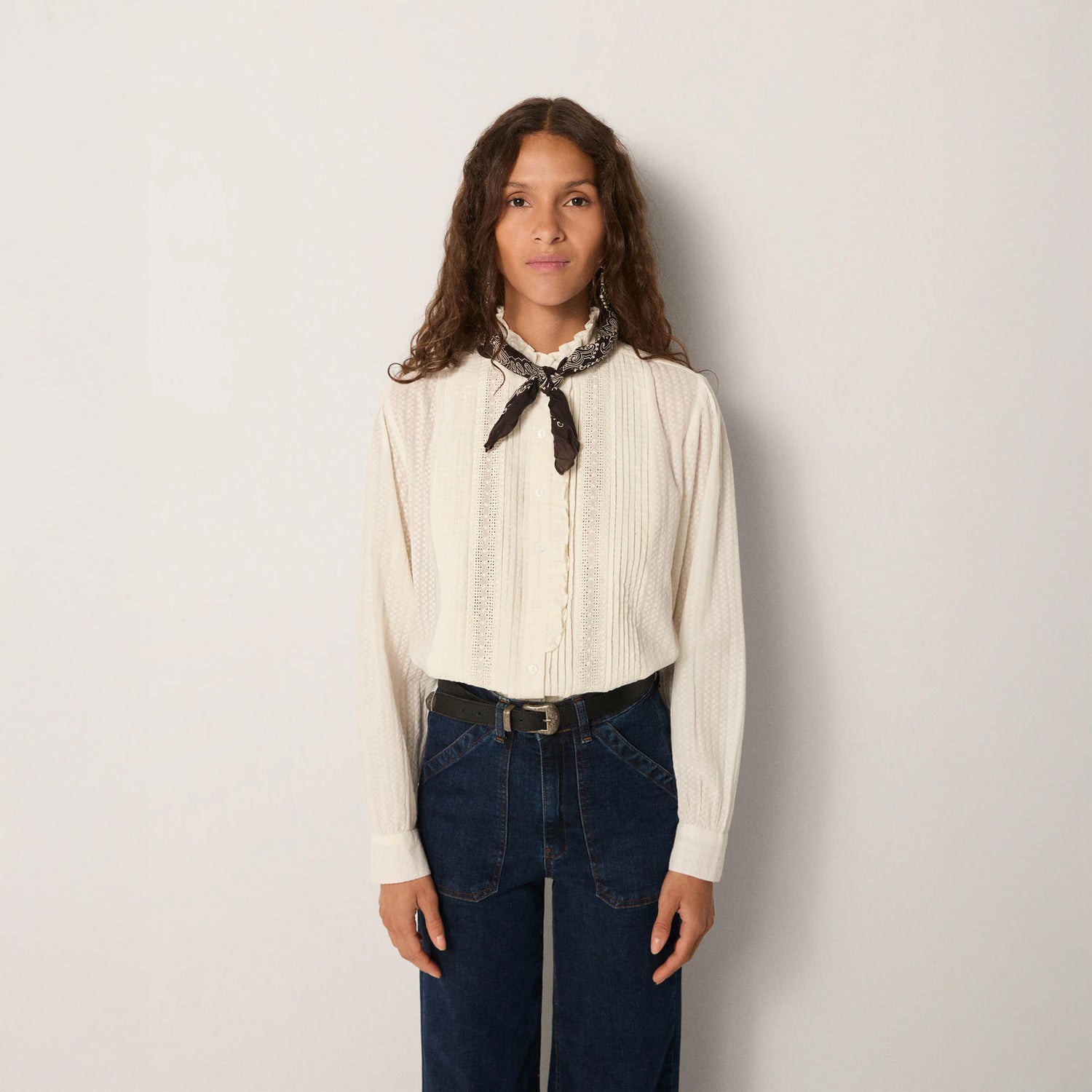 Bella Cotton Dobby Spot Blouse - White