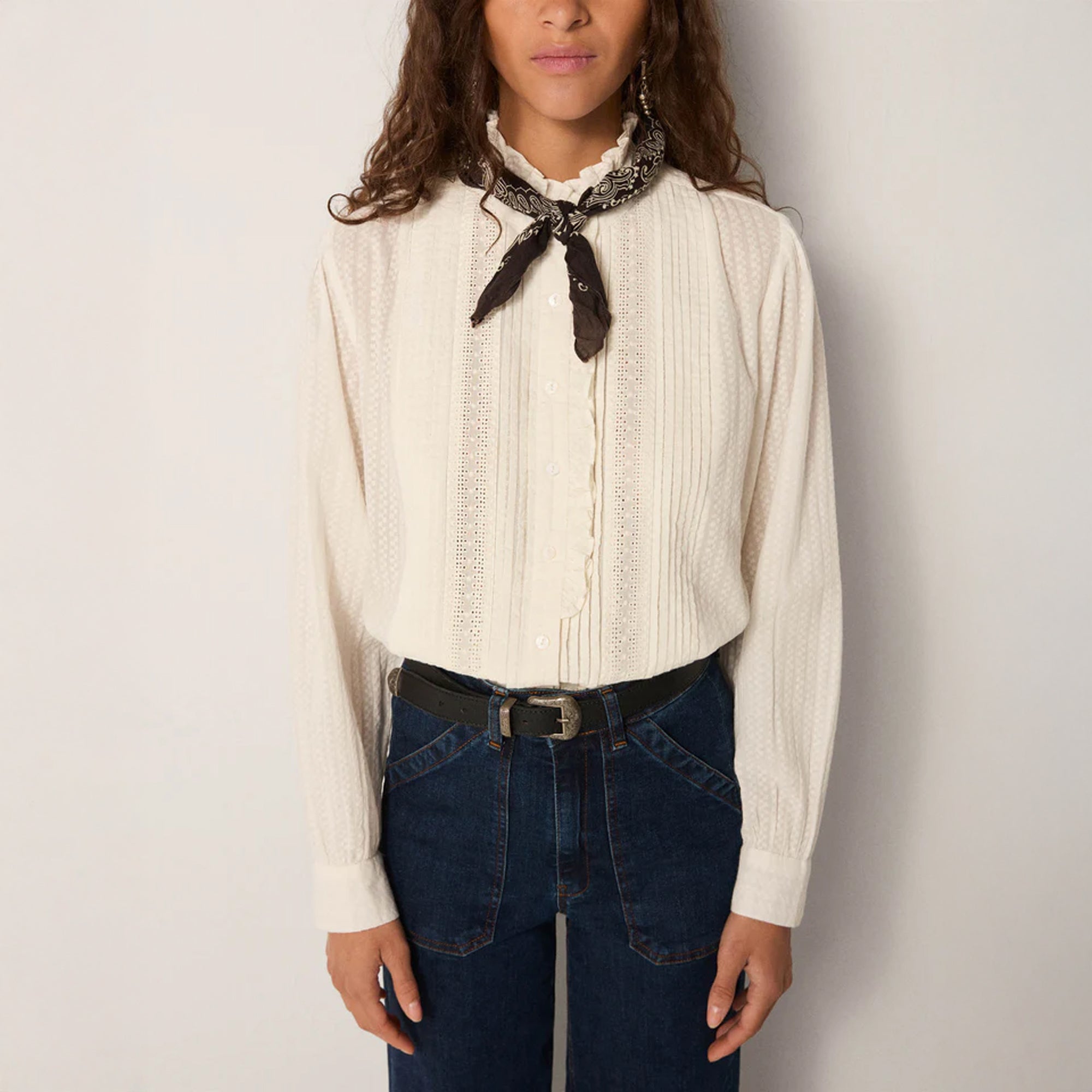 Bella Cotton Dobby Spot Blouse - White