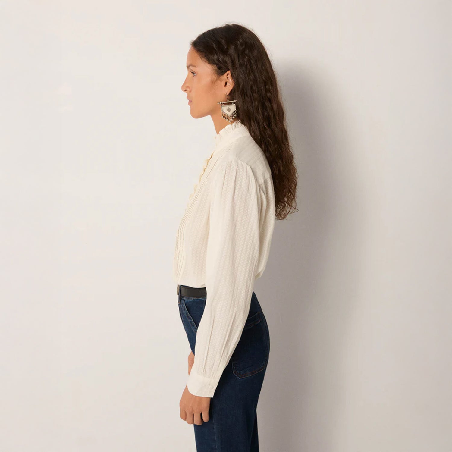 Bella Cotton Dobby Spot Blouse - White