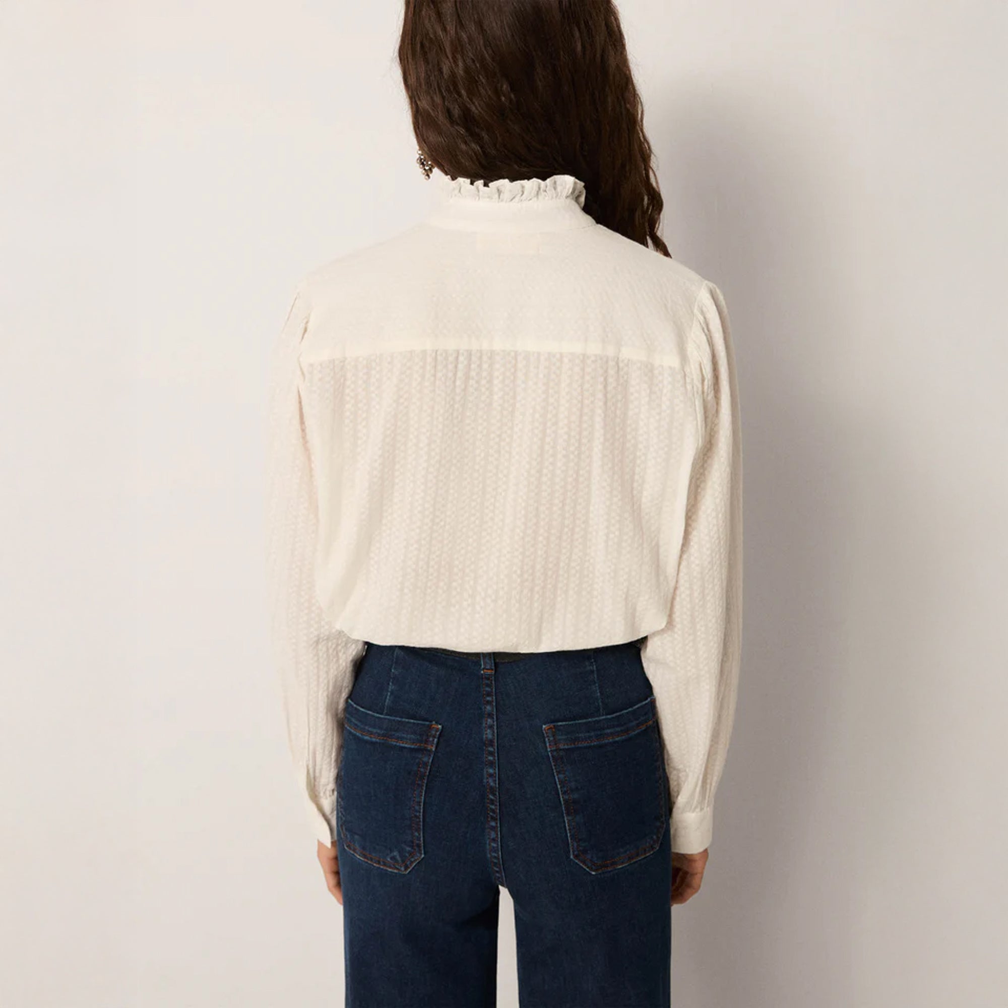 Bella Cotton Dobby Spot Blouse - White