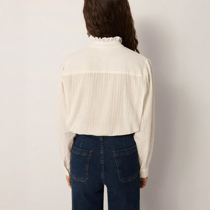 Bella Cotton Dobby Spot Blouse - White