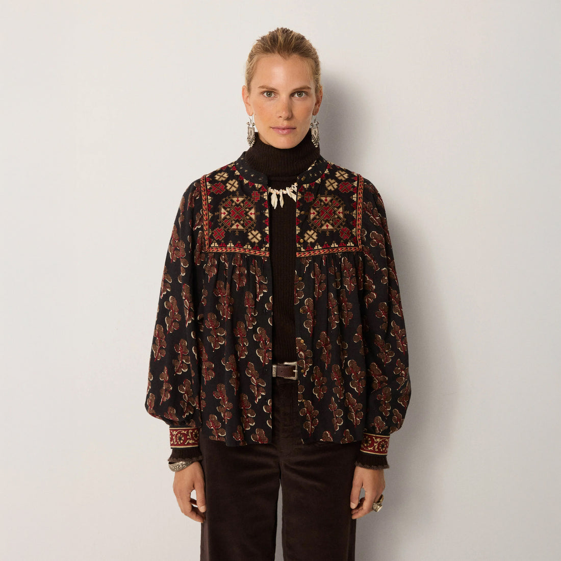 Scarlet Embroidered Yoke Blouse - Black Coffee