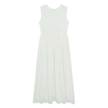 Amandine Sleeveless Embroidery Dress - Ivory