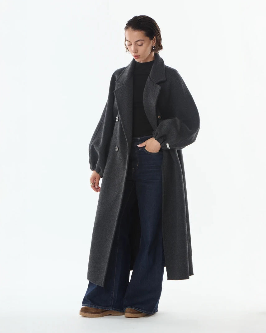 Oversized Long Cashmere/Wool Coat - Anthracite