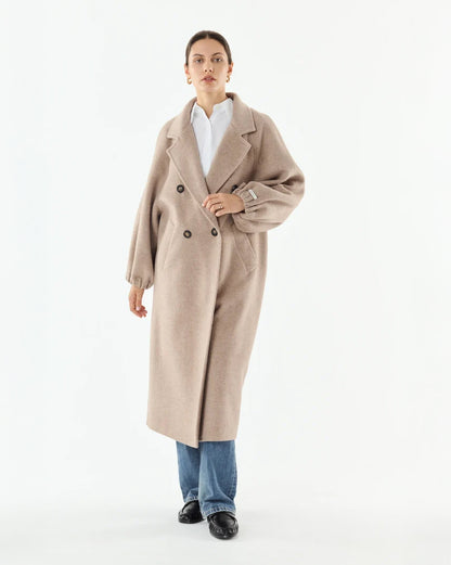 Oversized Long Cashmere/Wool Coat - Taupe