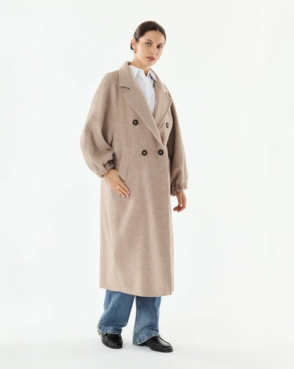Oversized Long Cashmere/Wool Coat - Taupe