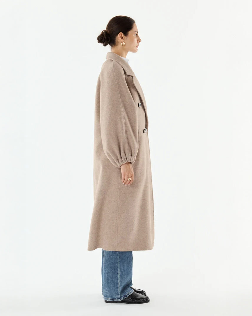 Oversized Long Cashmere/Wool Coat - Taupe